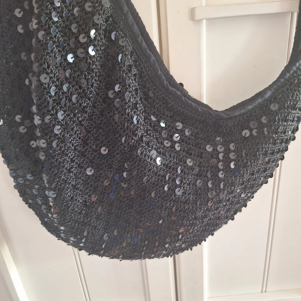 Y2K Large Black Sequin Hobo Bag